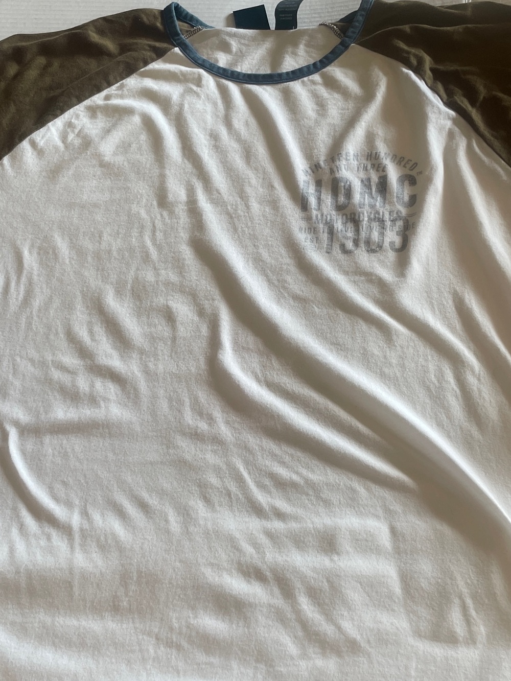 Harley-Davidson Men's White Tee with Taupe Sleeves